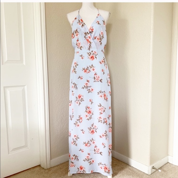 lush floral maxi dress Living Lush Floral Chiffon Cowl-Neck Maxi Dress Off White & Pink / M